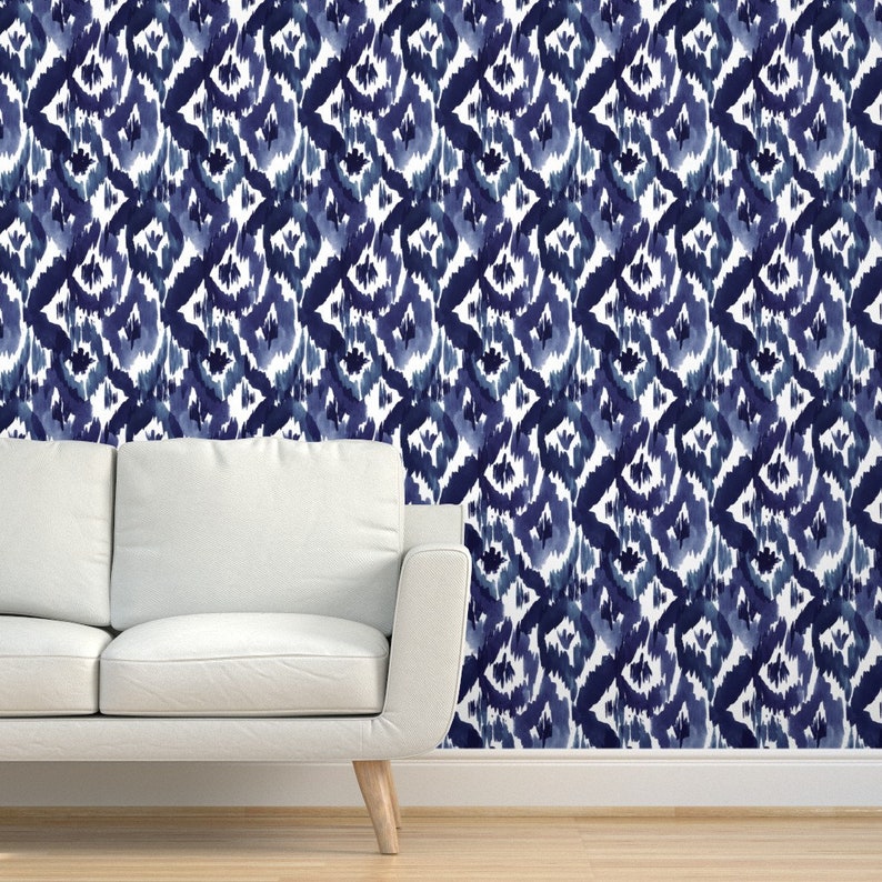 Ikat Wallpaper Indigo Blue Ikat Diamonds by Crystal Walen Etsy