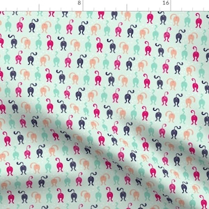 Feline Pet Friendly Blue Fabric - Cat Butts - Mint Pink By Robinskarbek - Feline Pattern Cotton Fabric By The Yard With Spoonflower