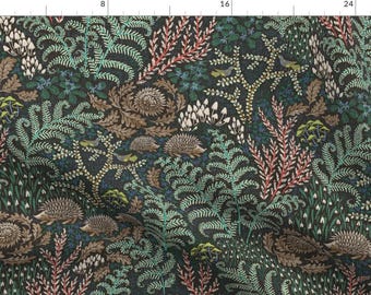 Woodland Fabric - Forest Floor Ferns by illaberek - Hedgehogs Nature Moody Enchanted Mushroom Leaves Fern Fabric by the Yard by Spoonflower