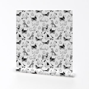 Tiny Dog Wallpaper - Origami Doggie Friends By Selmacardo - White Black Corgi Shepherd Removable Self Adhesive Wallpaper Roll by Spoonflower