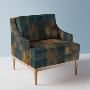 Orange Teal Upholstery Fabric- Copper & Indigo by floramoon - Metal Effect Rustic Industrial Modern  Fabric By The Yard With Spoonflower