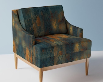 Orange Teal Upholstery Fabric- Copper & Indigo by floramoon - Metal Effect Rustic Industrial Modern  Fabric By The Yard With Spoonflower