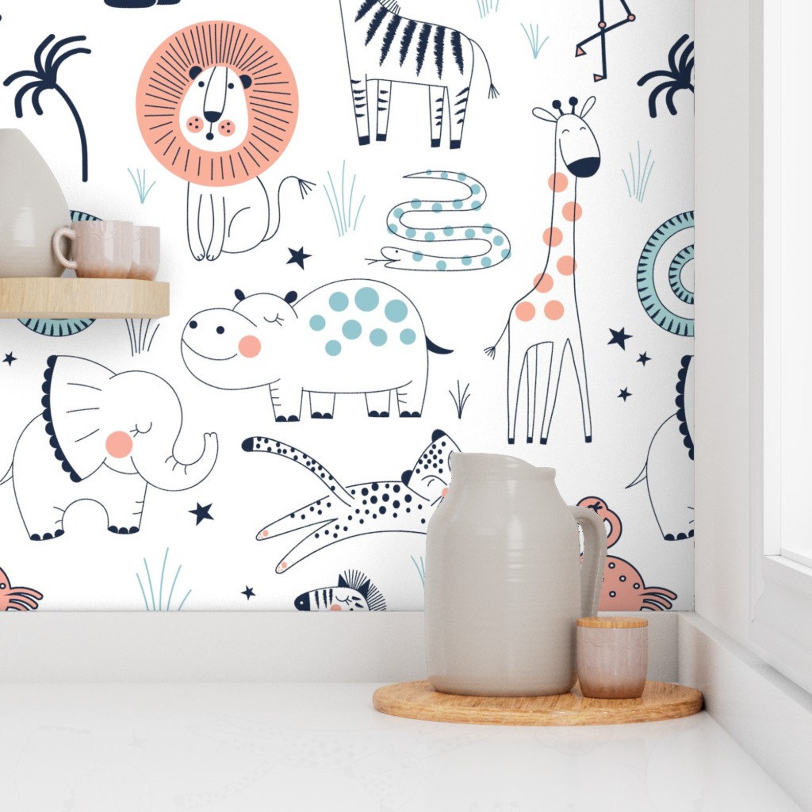 Nursery Safari Wallpaper Safari Animals Juvenile by - Etsy