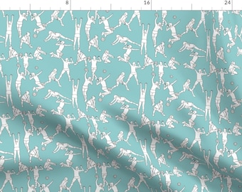May include: A seamless pattern featuring white silhouettes of volleyball players in various poses on a light blue background.