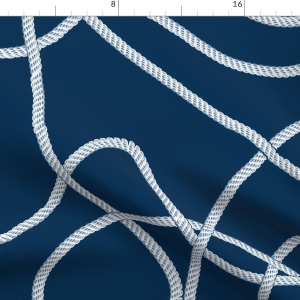 Nautical Ropes Fabric - Tangled Ropes by nendo - Sailing Maritime Seafaring Navy Blue Coastal Knots Sea Fabric by the Yard by Spoonflower