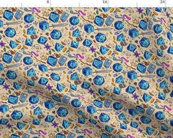 Game Fabric - Dice By Neonborealis - Dragon Sward Flower Coins Leaves Pattern Cotton Fabric By The Yard With Spoonflower