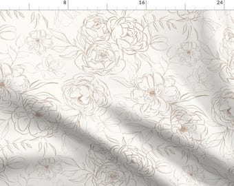 Neutral Peony Fabric - Sketched Peony In Latte by hipkiddesigns - Bronze Cream Large Scale Flower Peonies Fabric by the Yard by Spoonflower