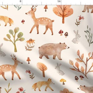 Watercolor Fabric - Woodland Stroll Large by inkbearblue - Nursery Whimsical Woodland Animals Baby Deer Fabric by the Yard by Spoonflower