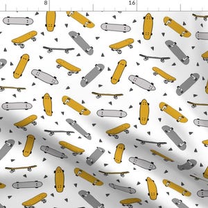 Gray + Mustard Skateboard Fabric - Tiger Skateboards Mustard By Andrea Lauren - Summer Sport Cotton Fabric By The Yard With Spoonflower