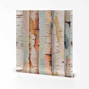 Birken Baum Entfernbare Tapete - Moderner Wald Wald Rustikal - Wand Kunst Wand Dekor - Aquarell Birkenrinde von kris_obrien