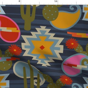 Aztec Fabric - Western Wonder By Dessineo - Southwestern Tribal Geometric Cactus Blue Pink Green Cotton Fabric By The Yard With Spoonflower