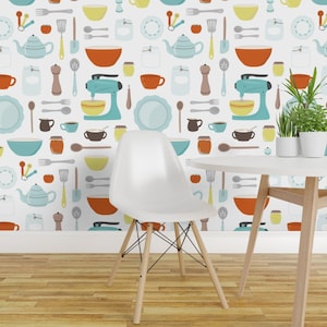 Vintage Kitchen Wallpaper - My Vintage Kitchen By Calobeedoodles- Retro Custom Printed Removable Self Adhesive Wallpaper Roll by Spoonflower image 4