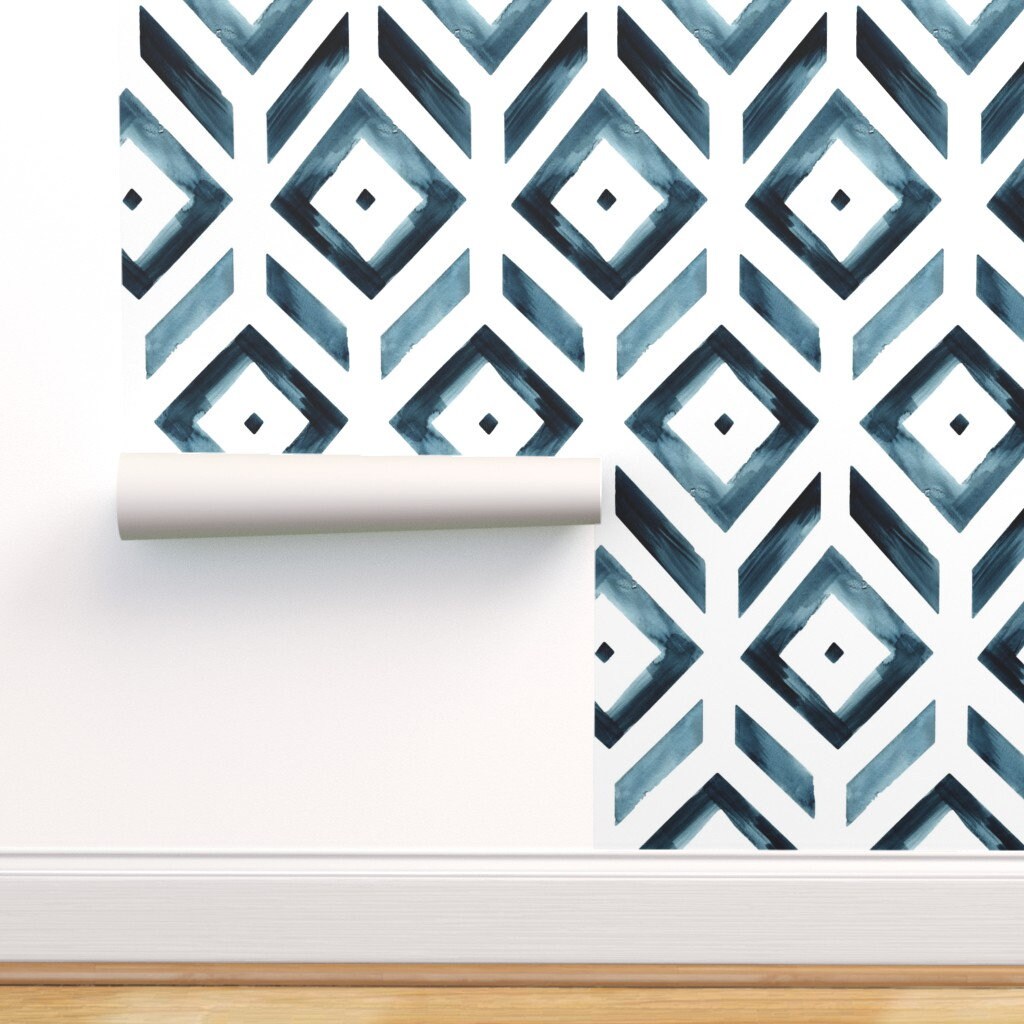Peel-and-Stick Removable Wallpaper Shibori Indigo Blue Stripes Navy Geometric Peel-and-Stick Removable Wallpaper Shibori Indigo Blue Stripes Navy Geometric