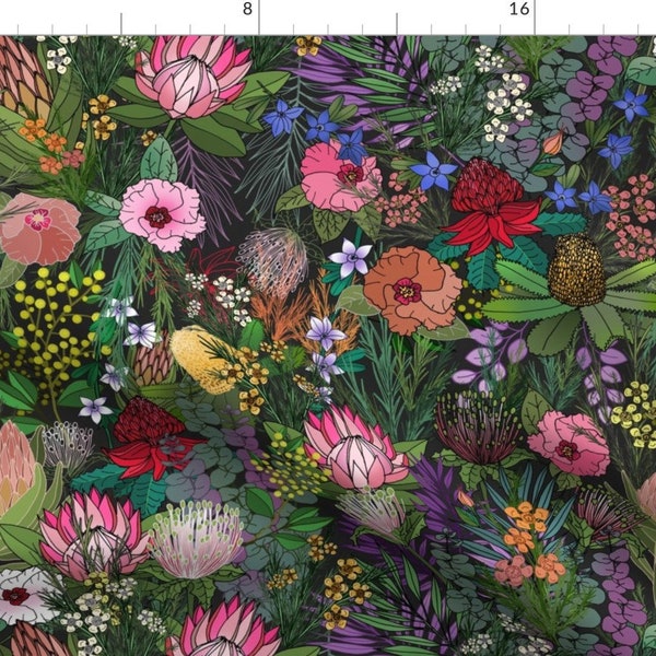 Banksia Floral Illustration Fabric - Australian Garden Rainbow By Irishvikingdesigns - Banksia Cotton Fabric By The Yard With Spoonflower