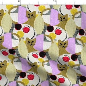 Mid Century Modern Kitten Fabric - Still Life With Cat By Ottomanbrim - Mod Scandi Cat Cotton Fabric By The Yard With Spoonflower