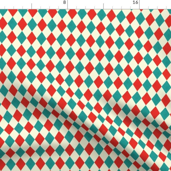 Vintage Harlequin Fabric - Harlequin- White By Mintgreensewingmachine - Retro Blue Red Harlequin Cotton Fabric By The Yard With Spoonflower