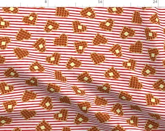 Heart Shaped Waffles Fabric - Waffles - Red Stripe Lad19 By Littlearrowdesign - Valentine's Food Cotton Fabric By The Yard With Spoonflower