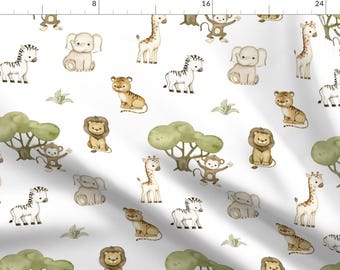 Safari Animal Fabric - Safari Animals by decamp_studios - Baby Animals Watercolor Whimsical Fun Sweet Cute Fabric by the Yard by Spoonflower