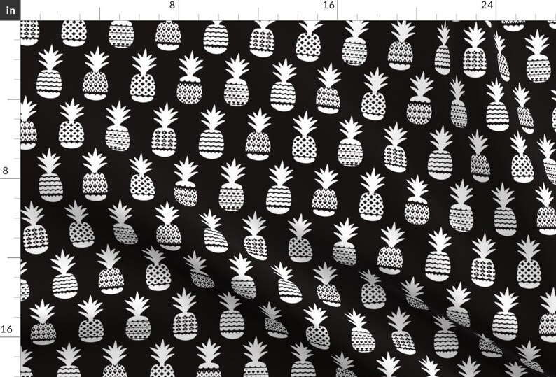 Pineapple Fabric Black & White Geometric Pineapple Fruit Etsy