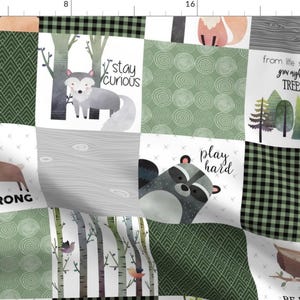 Woodland Fabric - Woodland Critters Patchwork Quilt By Gingerlous - Cheater Quilt Green Baby Boy Cotton Fabric By The Yard With Spoonflower