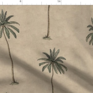 Vintage Tropical Fabric - Vintage Palm Tree by fischkandi - Botanical Jumbo Scale Victorian Tan Khaki Fabric by the Yard by Spoonflower