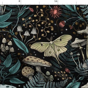Whimsical Fabric - Luna Starlight Large by thatpolymath_shellym - Gothic Woodland Forest Luna Moth Floral Fabric by the Yard by Spoonflower