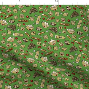 Food Fabric - Pasta Party by amber_morgan - Funny Pasta Tortellini Ravioli Cannoli Kawaii Green Meatball Fabric by the Yard by Spoonflower