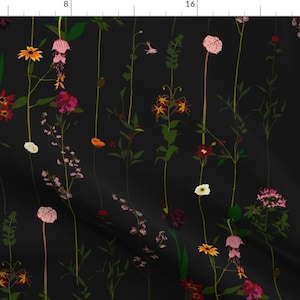Minimal Elegant Fabric - Floral Dark by crumpetsandcrabsticks - Modern Flower Vertical Stripe Moody Floral Fabric by the Yard by Spoonflower