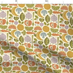 Vintage Food Fabric - Eat Your Fruits & Veggies by carey_copeland - Retro Green Yellow Orange Purple Fruit Fabric by the Yard by Spoonflower