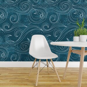 Wild Wallpaper - Wild Waves By Scarlette Soleil - Waves Teal White Custom Printed Removable Self Adhesive Wallpaper Roll by Spoonflower