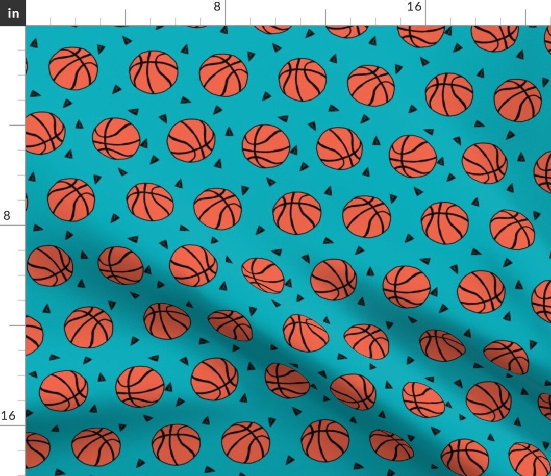 Basketball Fabric Basketball Sports Basketball Themed Teal by Andrea