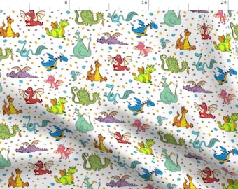 Dragon Fabric - Dragons N Rocks By Parisbebe - Dragon Purple Pink Green Kids Whimsical Magical Cotton Fabric By The Yard With Spoonflower