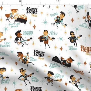 Rock And Roll Abstract People Fabric - Rock Roll 50&#39;S By Crixtina - Rock N Roll Band Preformance Cotton Fabric By The Yard With Spoonflower