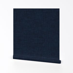Navy Wallpaper - Navy Linen No. 1 By Ivieclothco - Faux Texture Classic Dark Blue Removable Self Adhesive Wallpaper Roll by Spoonflower