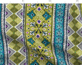 Turkish Fabric - Grand Bazaar - Green Teal By Heatherdutton - Turkish Kilim Bohemian Boho Print Cotton Fabric By The Yard With Spoonflower