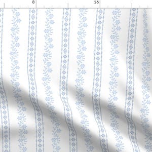 Cottage Floral Fabric - Zuri Stripe by lilyoake - Light Blue White Botanical Vintage Antique Flower Stripe Fabric by the Yard by Spoonflower