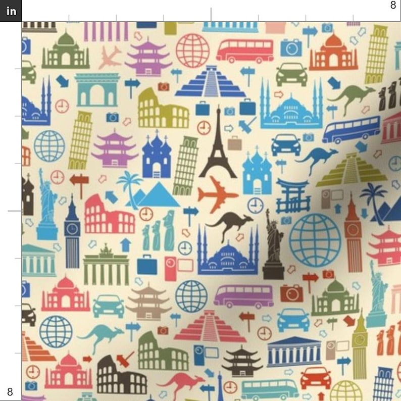 World Travel Fabric - Travel Icons By Sandityche - Travel Globetrotter Tourist Tourism Global Cotton Fabric By The Yard With Spoonflower image 3