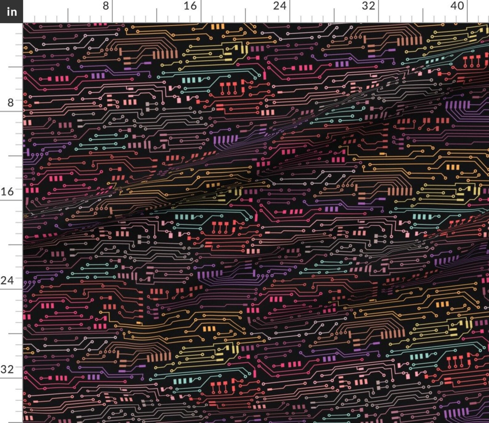 Rainbow Circuit Board Fabric Circuit Nerd Black Black Etsy