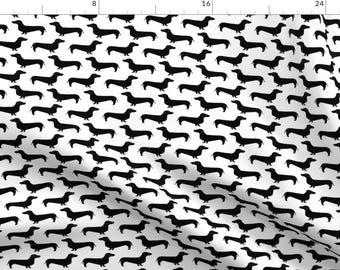 Black and White Dog Fabric - Doxie Dachshund Wiener Sausage Pet Dog Silhouette By Petfriendly - Cotton Fabric By The Yard With Spoonflower