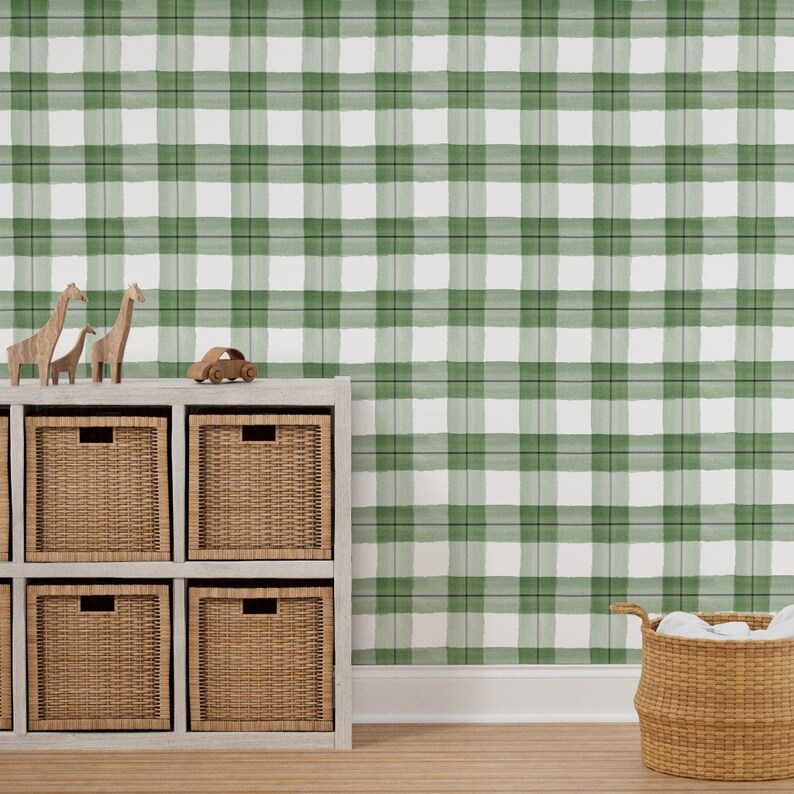 Green Plaid Wallpaper Plaid Green and Black by Daily - Etsy