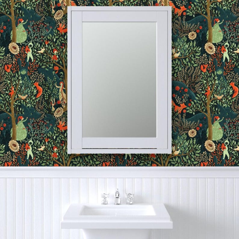 Fairy Tale Removable Peel and Stick Wallpaper - Enchanted Forest Foxes - Wall Art Wall Decor - Whimsical Wonderland by gaiamarfurt image 8