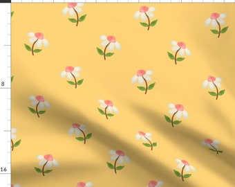 Daisy Fabric - Daisies On Yellow Background By Lillyskite - Daisy Pink Yellow Bright Summer Flora Cotton Fabric By The Yard With Spoonflower