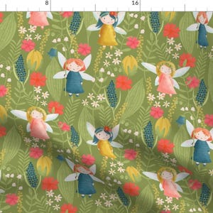 Sweet Fairy Fabric - Spring Fairies By Carolin Neitsch Design - Whimsical Garden Fairies Magical Cotton Fabric By The Yard With Spoonflower
