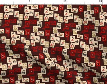 Art Deco Fabric - Royal Mahjong by muhlenkott - Mahjong Game Mid Century Traditional Asian Dragon Games Fabric by the Yard by Spoonflower