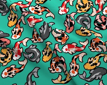 Kawaii Koi Fabric - Koi Fabric By Thickblackoutline - Kawaii Koi Fish Cotton Fabric By The Yard With Spoonflower