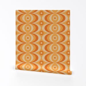 Abnehmbare Retro Tapete zum Abziehen und Aufkleben - Geometrisch Ogee Retro Mid Century Modern 1970er Jahre - Kunst - Orange Ogee by lr-studio
