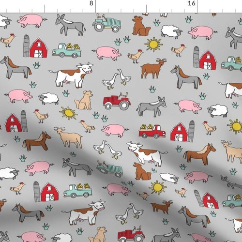 Farm Animals Fabric Nursery Kids Gender Neutral Cow Chicken Etsy