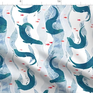 Otters Fabric - Swimming Otters Blue By Adenaj - Significant Otters Blue White Animal Wildlife Cotton Fabric By The Yard With Spoonflower