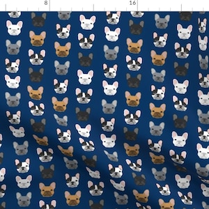 French Bulldogs On Blue Fabric - French Bulldog Faces Blue Cute Frenchies Fabric By Petfriendly - Cotton Fabric By The Yard With Spoonflower