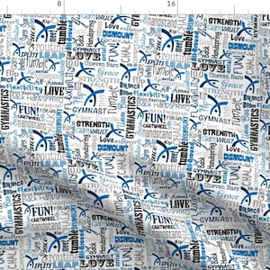 Gymnastics Fabric - Gymnastics Fabric Navy Blue By Heathertm13 - Blue Black Gymnastics Words Cotton Fabric By The Yard With Spoonflower